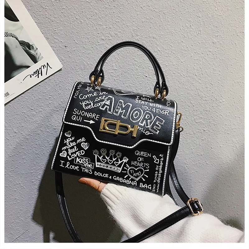 

Luxury Brand Design Leather Mini Chain Graffiti Crossbody Bags For Women Simple Shoulder Bag Female Purses Handbags Flap Bags