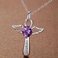 fashion wing pendant clear zircon cross angel necklace crystal stone colorful silver plated