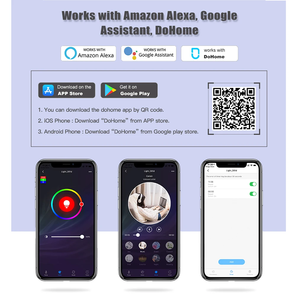 Умная лампочка E27 LED RGB с Wi Fi 12 Вт управление через приложение Alexa/Google Home + белый