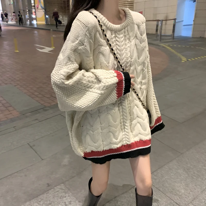 

High Quality Thick Pattern Women's Sweaters Beige FZ070 Color Vintage European Style Knitted Ladies Female Plus Pullover Tops