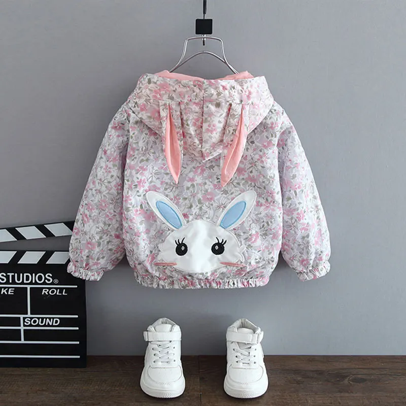 

Lovely Girls Jacket Cartoon Rabbit Children Kids Outerwear Autumn Spring Hooded Windbreaker