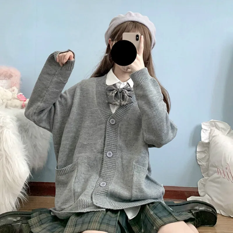 

Cardigan Women Solid Harajuku Loose Student Preppy Style Sweet Girlish Cute Knitwear Newest All-match Soft Minimalist Outerwear