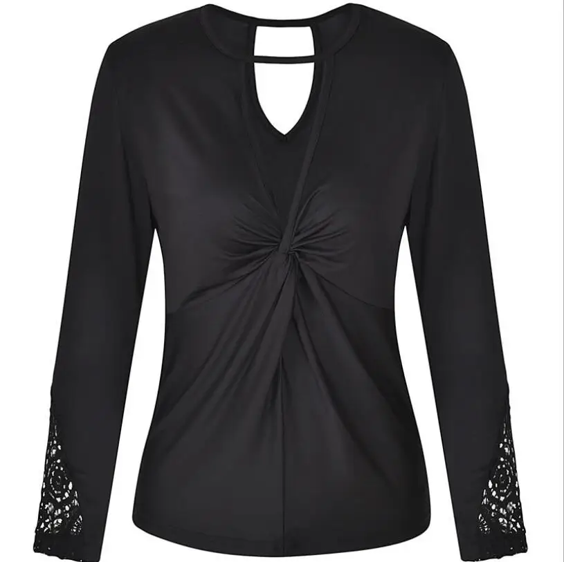 

LISCN 2021 Spring New Women's Tops Sexy Fashion Deep V-Neck Lace Stitching Long-Sleeve Bottoming Shirt For Ladies Shirts B6-072