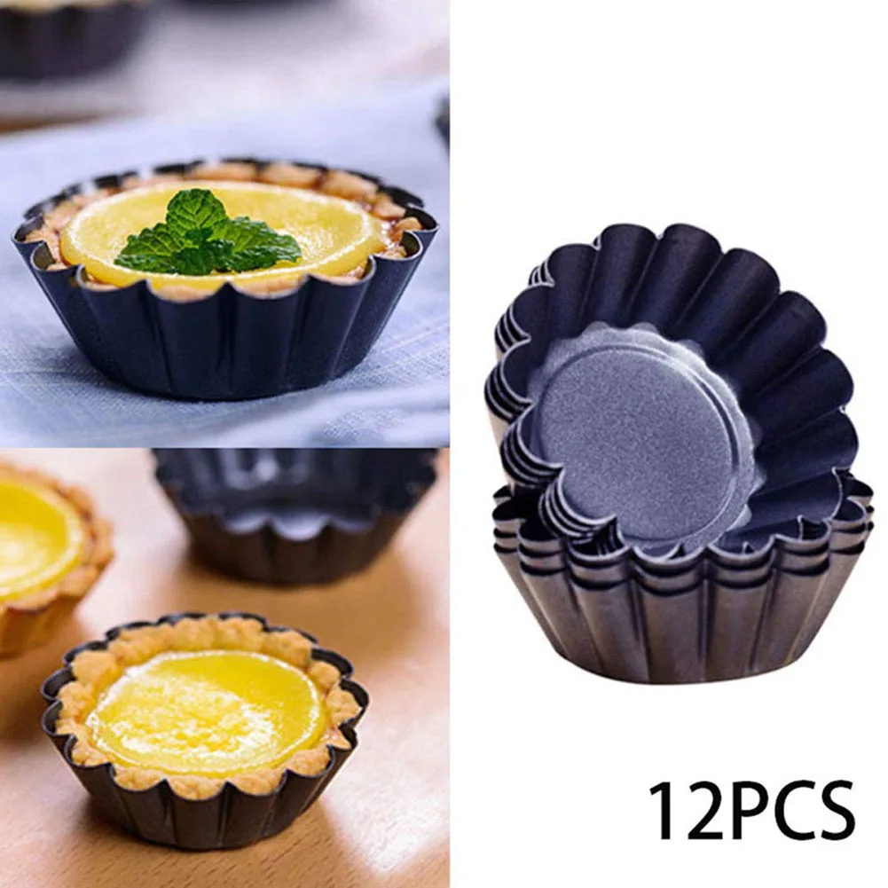 

12Pcs Mini Round Nonstick Tart Pan Tartlet Molds Egg Tart Tin Muffin Cupcake Cake Molds Baking Tool