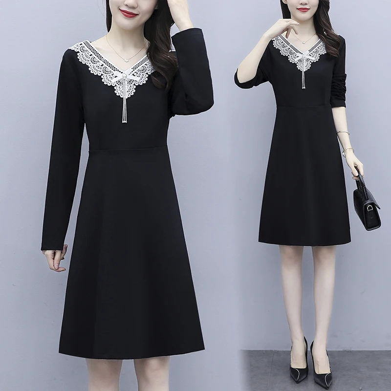 

Женское кружевное платье с V-образным вырезом, блестящее платье размера XXL, XXXL, 3XL, XXXXL, 4XL, черное приталенное Повседневное платье с длинным ру...