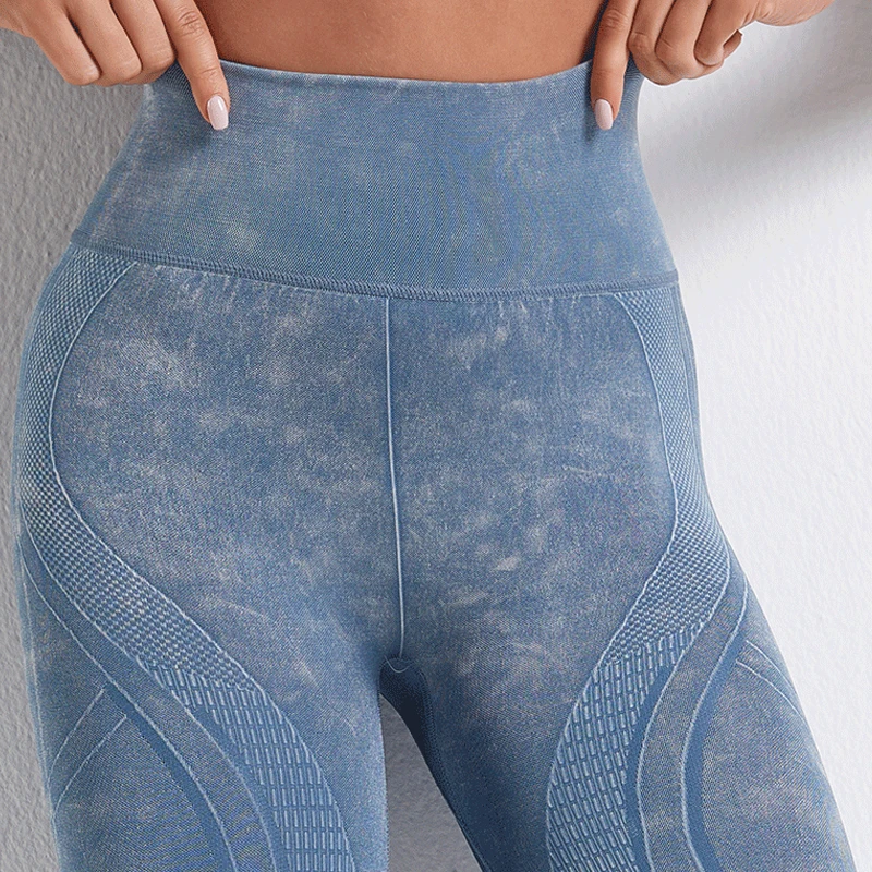 

NORMOV Seamless Fitness Leggings Women Slim High Wasit Breathable Washed Printed Legging Female Elastic Push Up Workout Jeggings