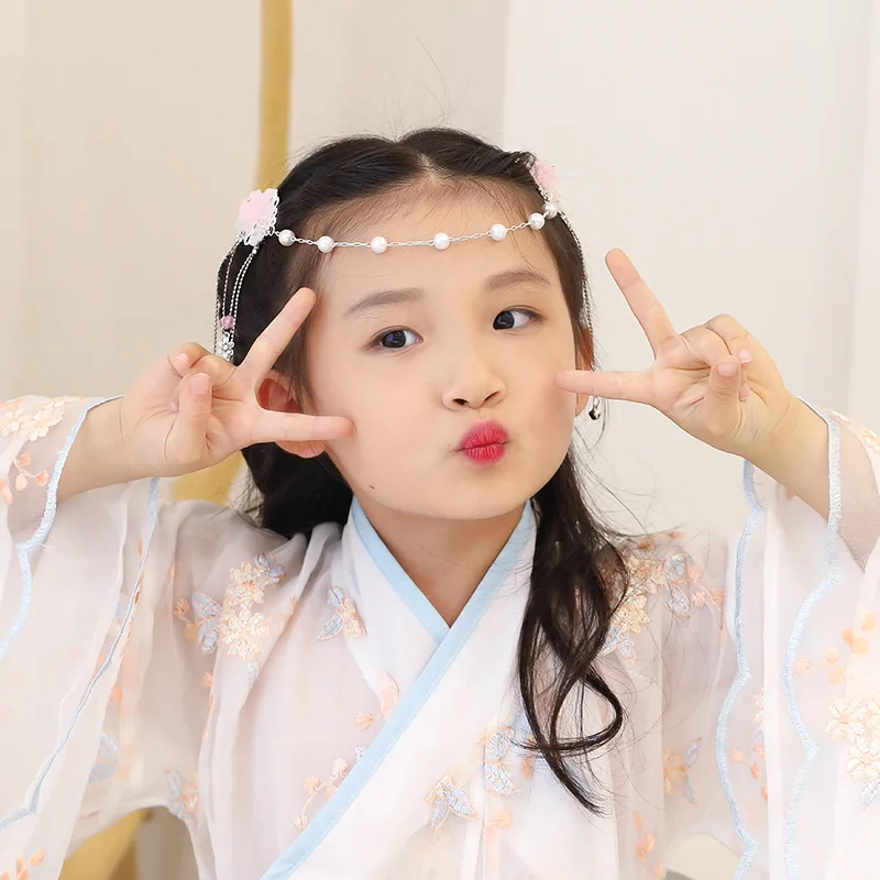 Детская заколка для волос в китайском стиле с цветами длинная цепочка девочек