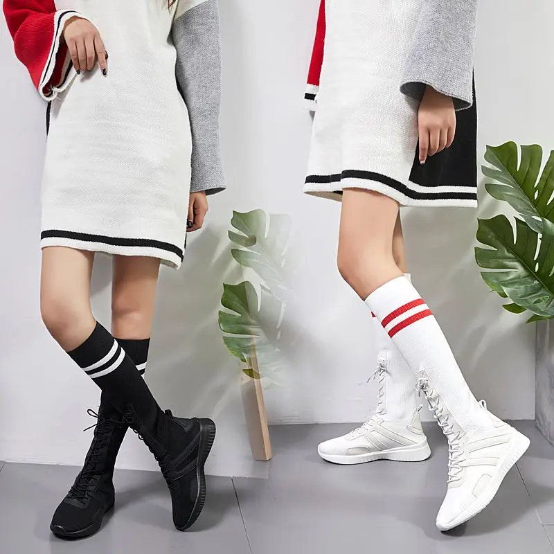 

Sexy women socks boots Stretch and breathable high-top long flat boots 2020 new autumn and winter outdoor Female work boots