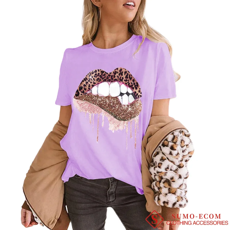 

Women Funny Lips 3D Print Tshirt Short Sleeveless Diamond Tee Summer Tops Casual Comfortable Cotton Tee Tops Plus Size S-XXL