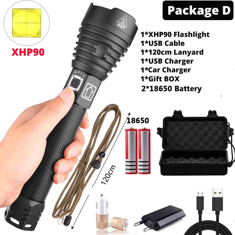 Самый мощный XHP90 светодиодный фонарь XLamp Zoom фонарь XHP70.2 USB Перезаряжаемый тактический фонарь для кемпинга и охоты - Испускаемый цвет: D