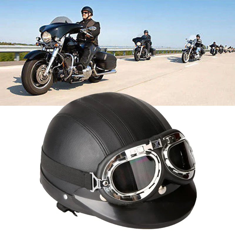 

Мотошлем в немецком стиле + очки для вождения