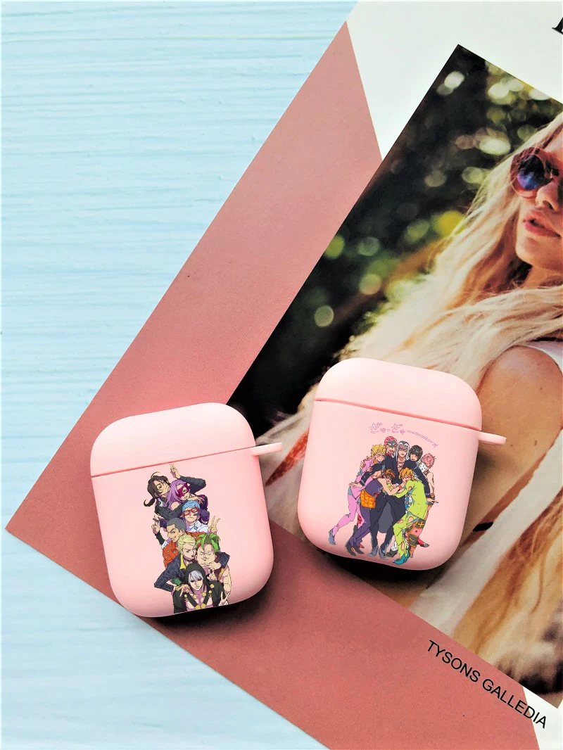 Чехол с аниме Невероятные приключения Джоджо чехол для Airpods 2 1 розовое матовое