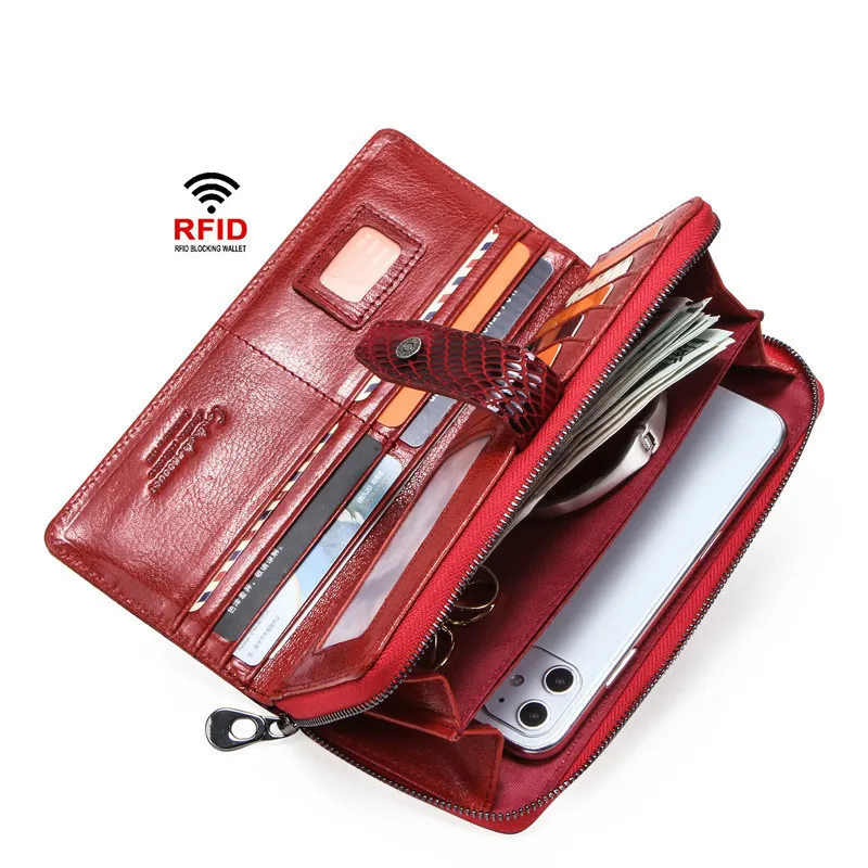 

Rfid Guard Against Theft Brush Genuine Leather Ma'am Wallet More Function Hasp Woman Hand Package European style designer purses