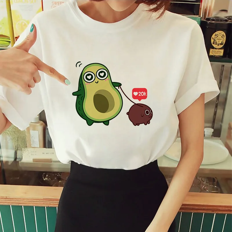 

Avocado spoof fun printed T-shirt 2021 Fahion Summer Women T Shirt Casual Tops Tee White Short Sleeve Tee Top