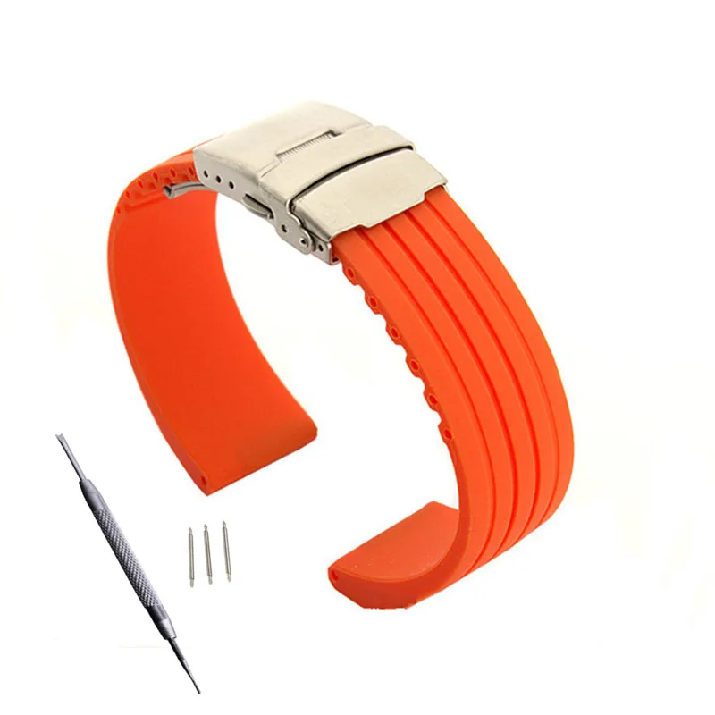 strap x Tool orange Новинка 18 20 22 24 мм Мужской Женский силиконовый резиновый ремешок для часов, водонепроницаемый ремешок с пряжкой - Цвет ремешка: strap x Tool orange