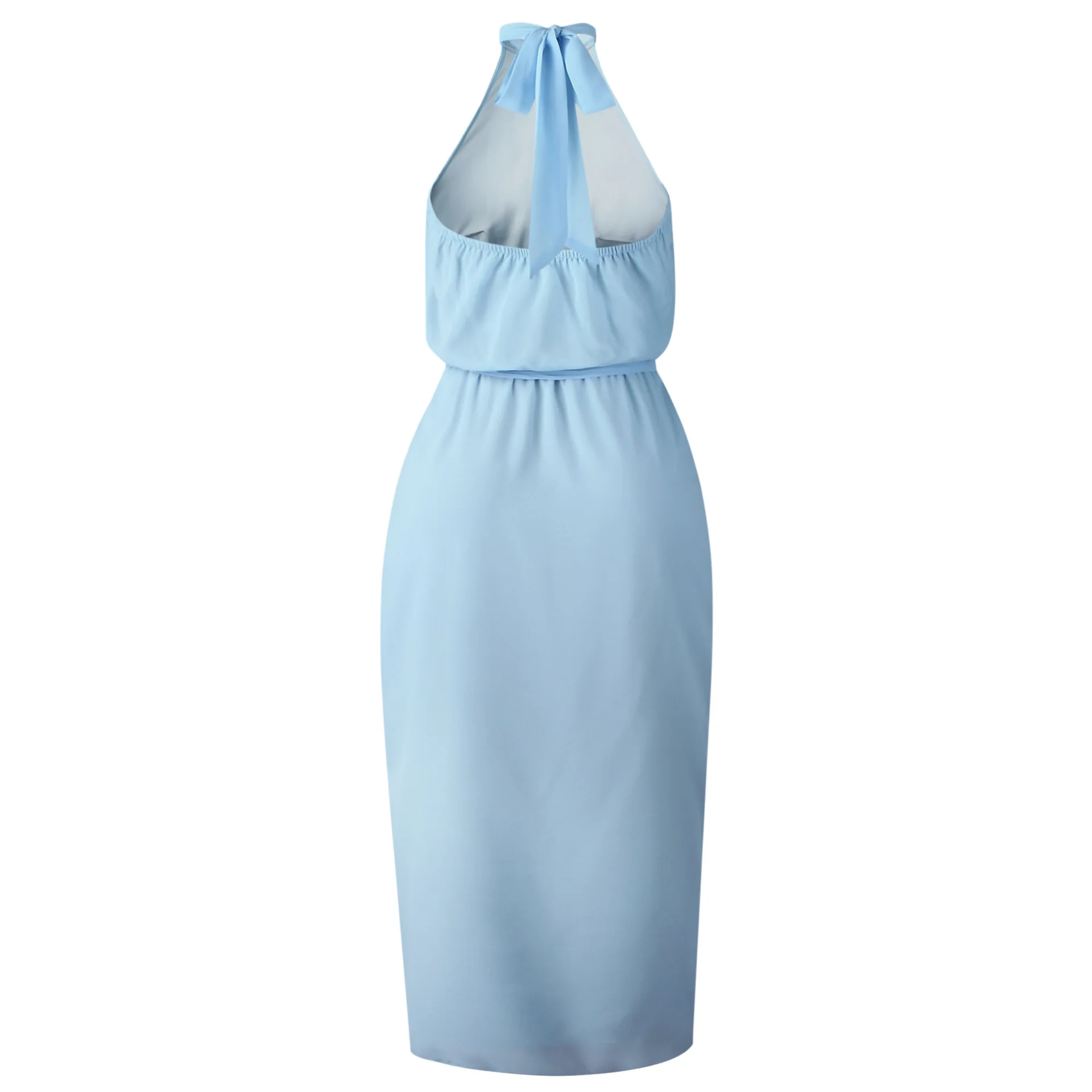 

Summer Women Dress 2020 New Arrive Halter Neck Sleeveless Sexy Backless Front Split Irregular Mid-Calf Dress Female