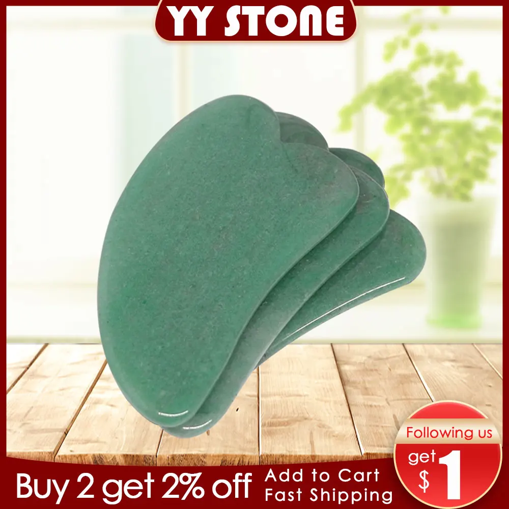 

Tontin Natural Aventurine Aventur Jade Guasha Board Gree Stone Scraping GuaSha Tools V line Face Beauty Kit Healthcare