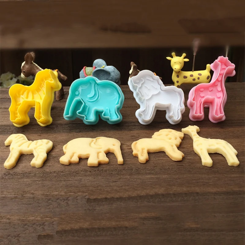 4pcs/Set Press-out Cookie Cutters Elephant Lion Zebra Giraffe Shape Bakeware DIY Biscuit Cake Mold Fondant Tools GH012 | Дом и сад
