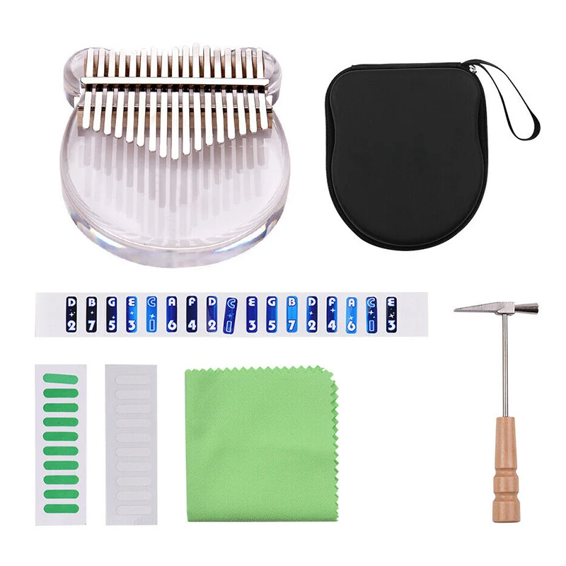 

Kalimba 17-Key Thumb Piano Transparent Acrylic Gift Kit W/Bag Stickers Hammer BM88