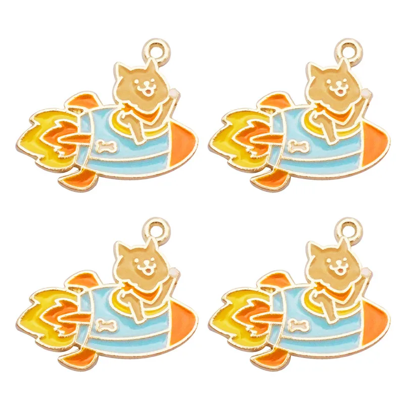 

5PCS Enamel Rocket Bear Charms Cartoon Animal Pendant For Necklace Earrings DIY Handmade Bracelet Anklet Keychain Accessory