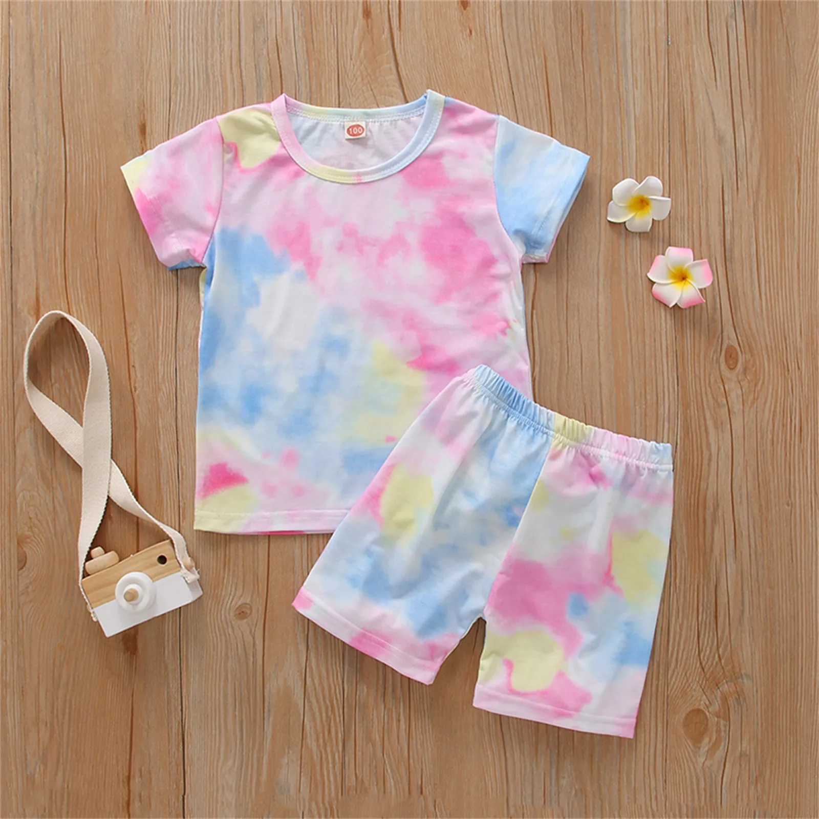 

Childern Clothes Toddler Kids Baby Girls Summer Cute Tie-dye Printed Short-sleeved Clothes Set Kids Clothing
