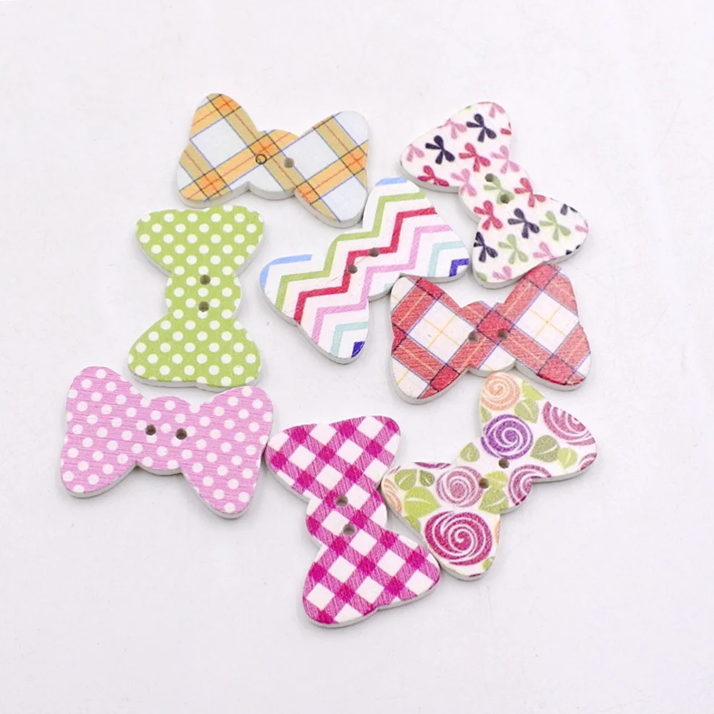 

100 Pcs Two Holes Wooden Buttons Color Bow-knot Shape Buttons Lovely Candy Costume Tool Sewing Needlework Scrapbooking