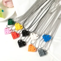 2pcs necklace friendship gift love pendant double layer bead chain heart shaped brick building blocks elements couple neck chain