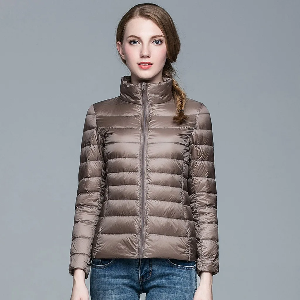 Зимний модный легкий натуральный утиный пуховик с карманами тонкая утепленная