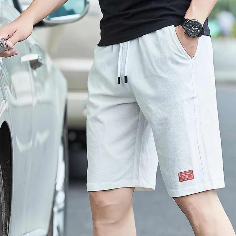 

Casual Shorts Men Solid Slim Fit Knee Length Simple All-match Harajuku Korean Trendy Mens Elastic Waist Summer Plus-size Ulzzang