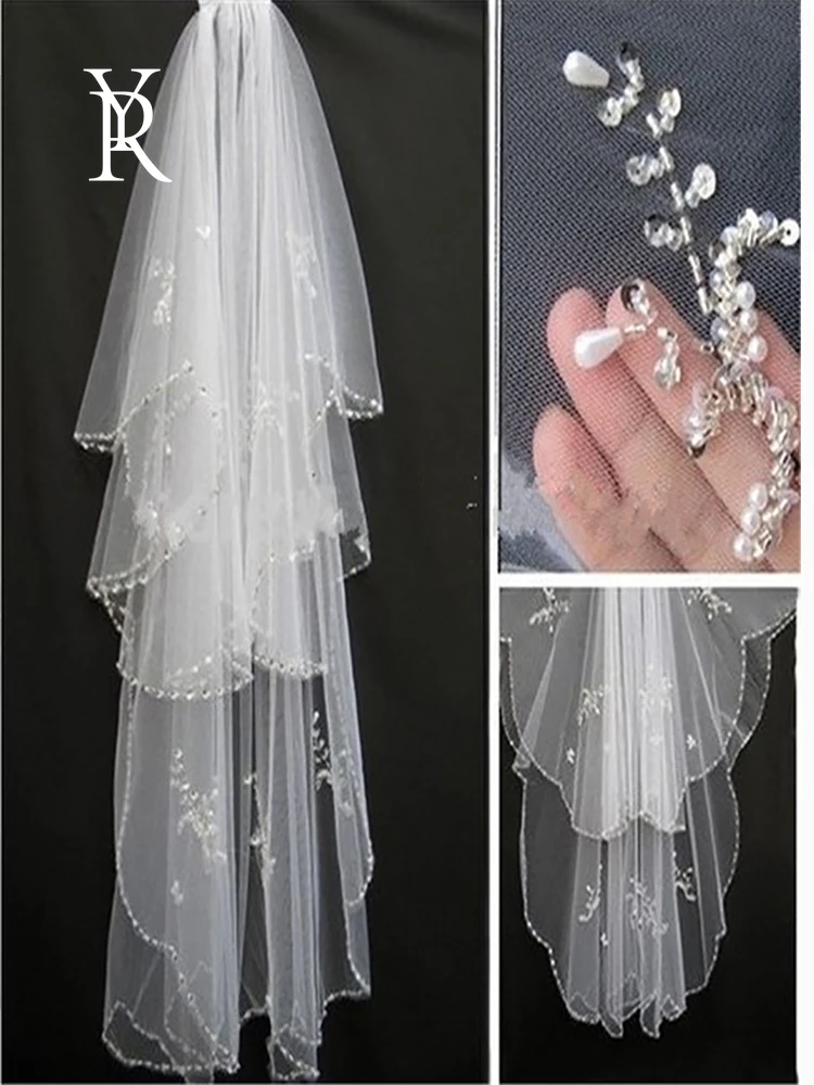 

YILIBER 150cm elegant luxury sequined veil handmade beaded wedding accessories bridal veil