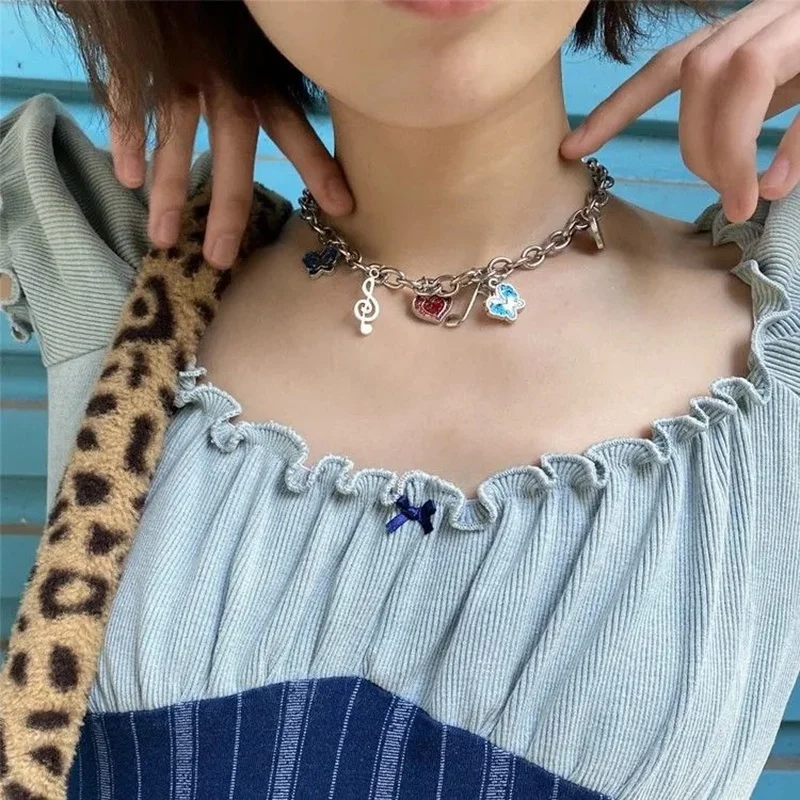 

Hip-hop Handmade Stainless Steel Butterfly Pendant Necklace Musical Note Necklaces Choker For Women Fashion Jewelry