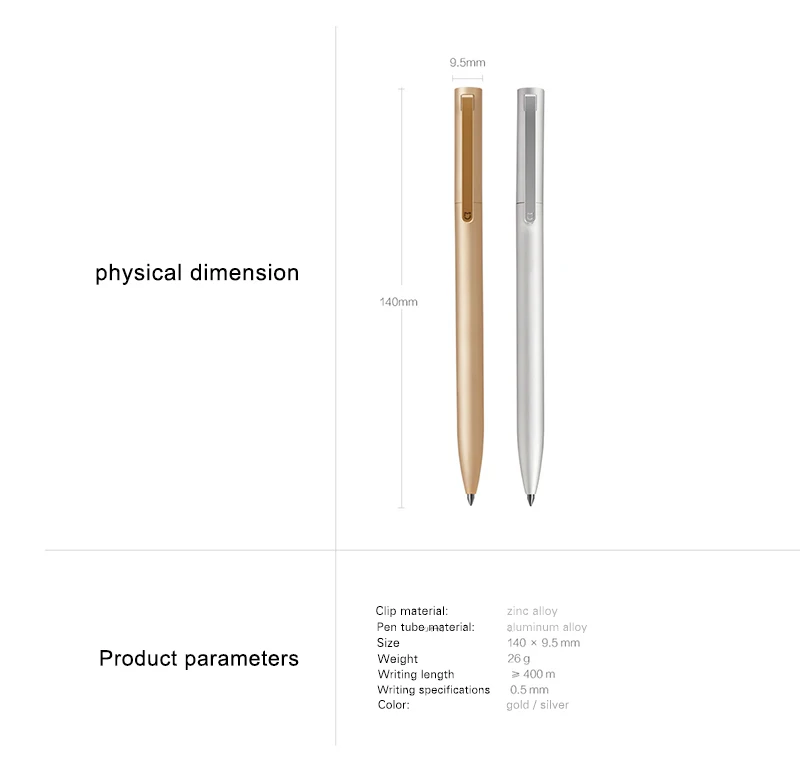 

Xiaomi Mijia Metal Sign Pens PREMEC Smooth Switzerland Refill Black Blue Ink Signing Pens for School Office Ballpoint Pen 0.5mm