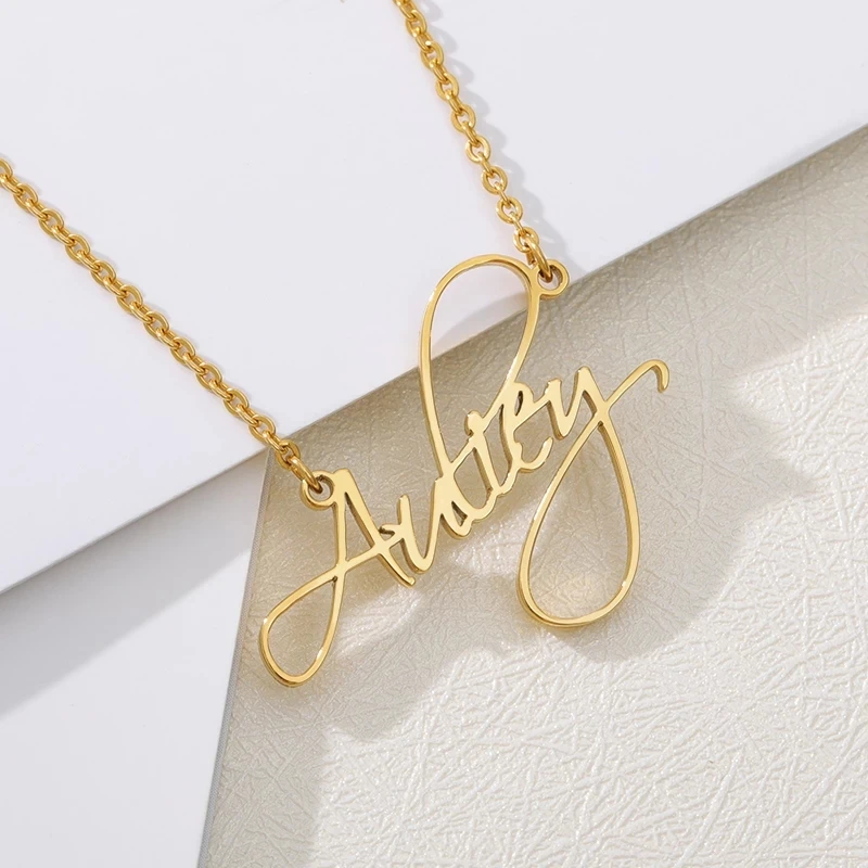 

Custom Cursive Name Necklace Pendant Handwriting Stainless Steel Nameplate Necklaces Jewelry For Women Girls Unique Gift