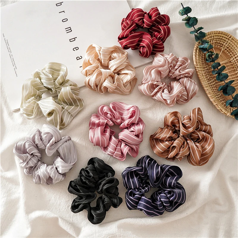 

1Pc Stripe Elegant Elastic Hair Bands For Women Girls Solid Color Scrunchies Headband Hair Ties Ponytail Holder Hair Accessories