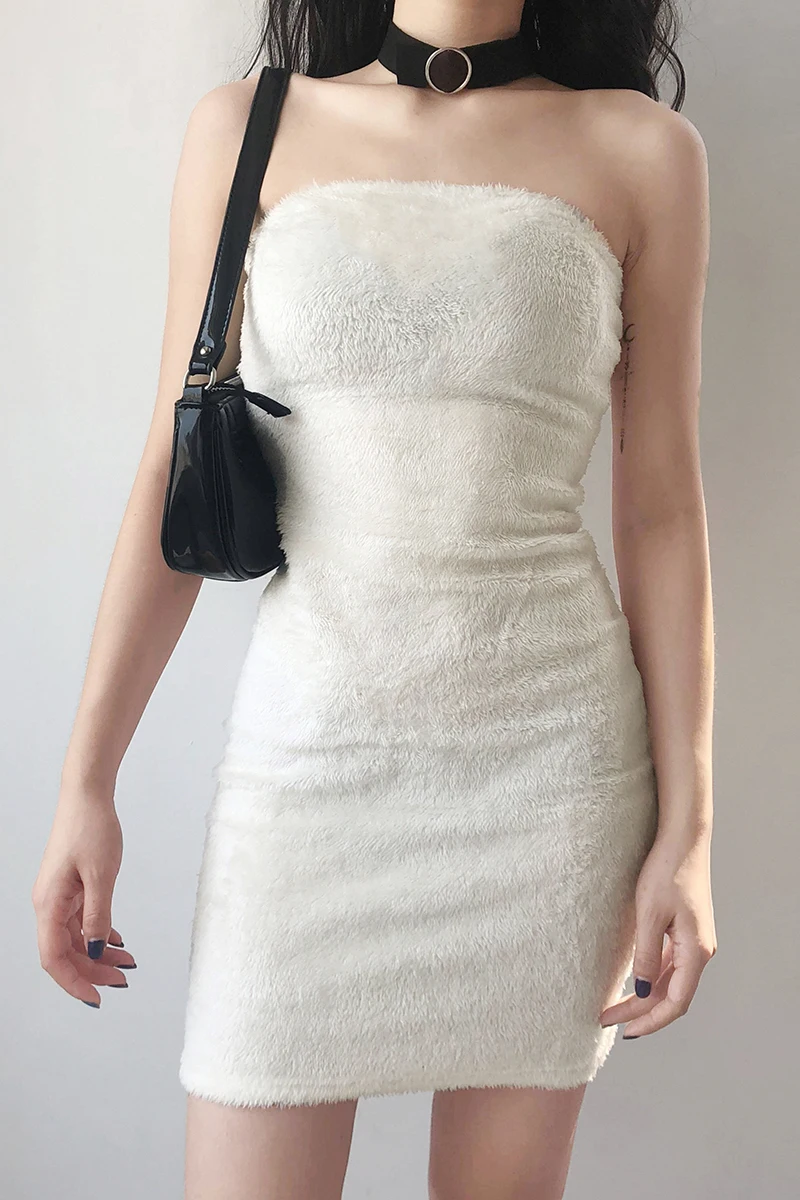 

New Furry 2020 Summer Women Bodycon Mini Dress Sleeveless Strapless Backless Elegant Party Outfits Sexy Club Clothes Vestido