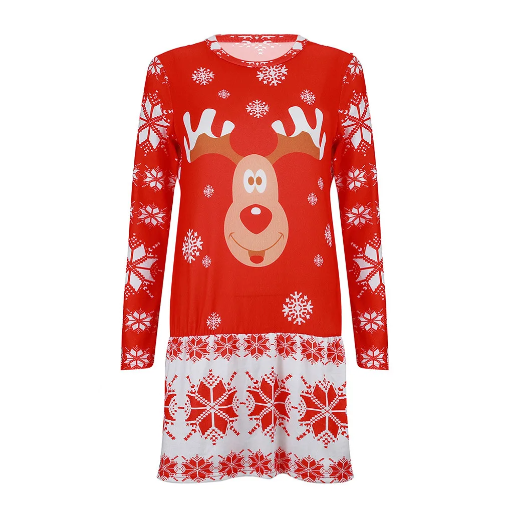 Рождественское платье женское модное с О-образным вырезом и принтом снежинки