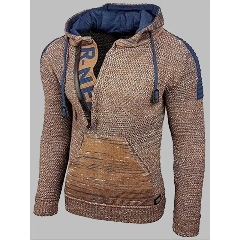 

Autumn and Winter Hot Style Men Clothing European and American Style Mixed Color Hooded Pullover Sweater Long-sleeved Sweater