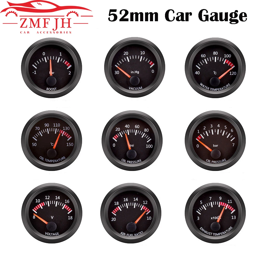 

52mm White LED Pointer Car Oil Temperature Gauge with Sensor Oil Press Fuel Volts Gauge Air Fuel Ratio Boost Exhaust Temp Meter