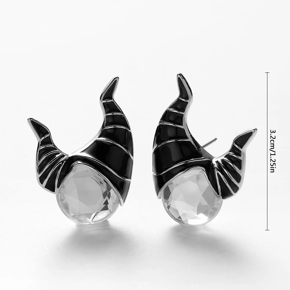 

Hanreshe Villain Enamel Earrings Maleficent Witch Horns Stud Earrings Crystal Earrings Wome Halloween Hiphop Jewelry Black Queen