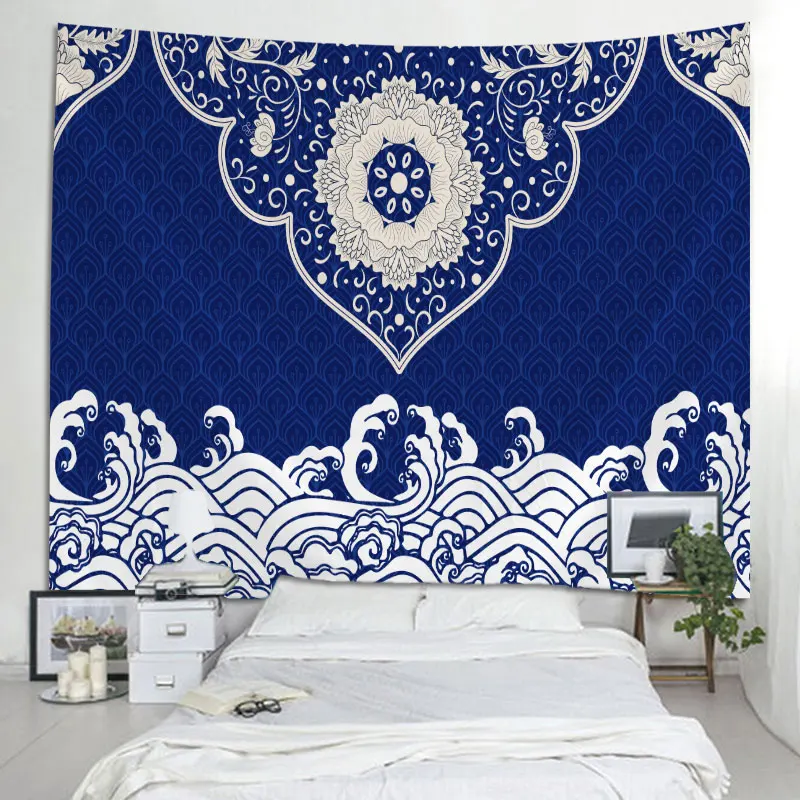 Китайский темно-синий цветок гобелен с пейзажем гостиная кровать комната мульти
