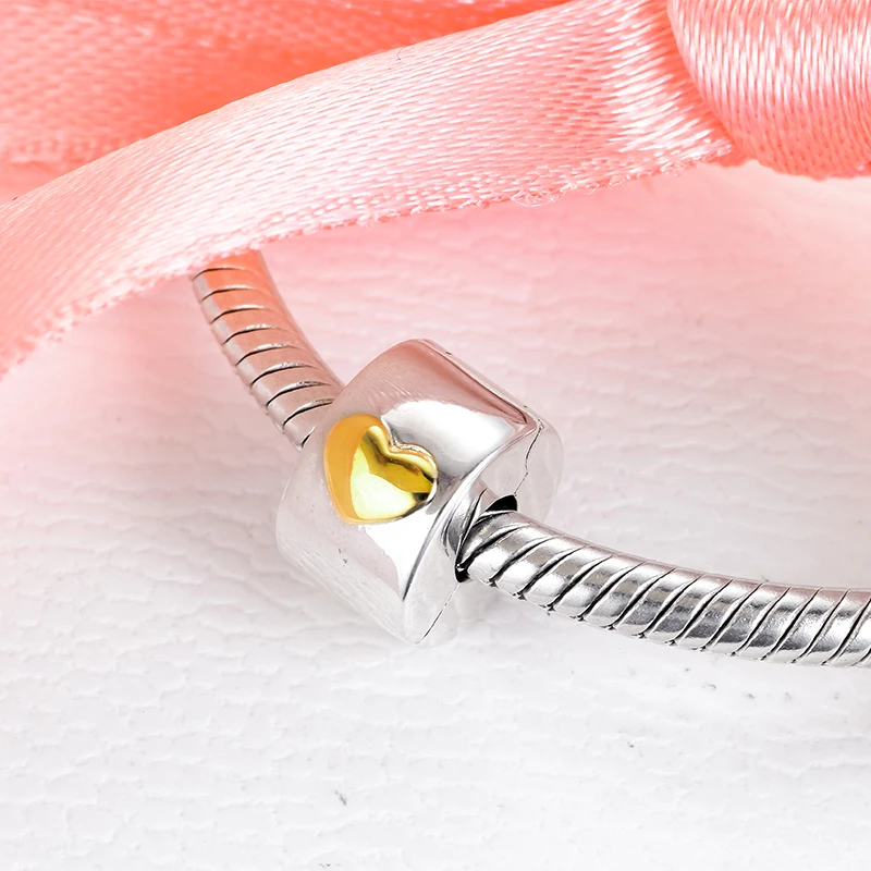 Классический браслет Pandora с бусинами на клипсе в виде сердца 14 к настоящее золото