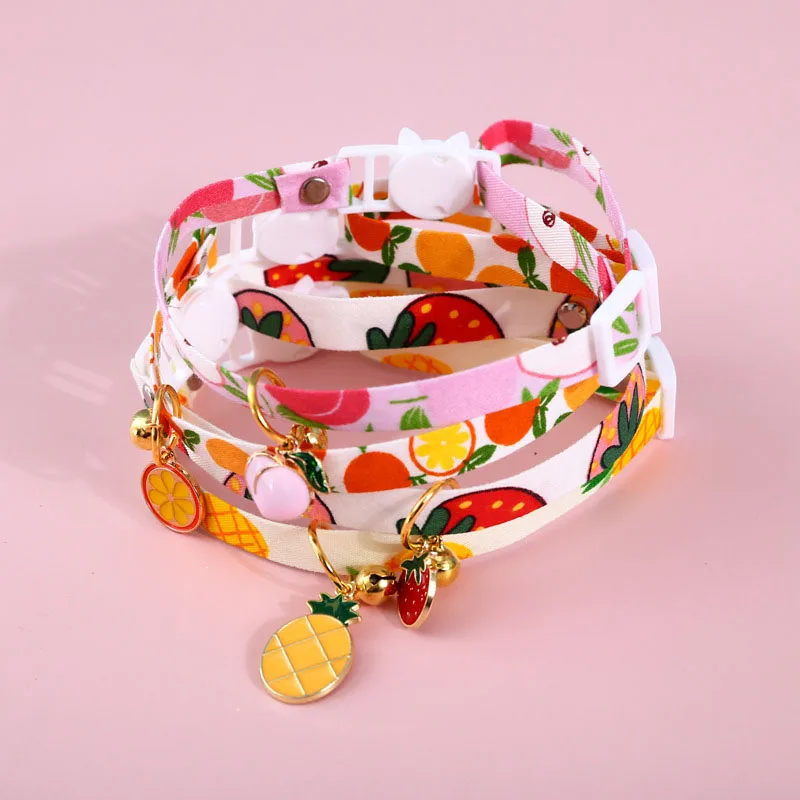 

Cat Dog Polyester Collar Adjustable With Bell 1PC Fruit Patterns Pendant Safety Pet Neck Ring Breakaway Cute Pet Collar
