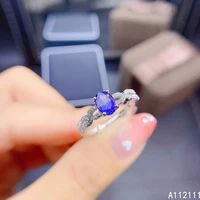 fine jewelry 925 sterling silver inset with natural gemstone womens classic vintage oval tanzanite exquisite ring support detec