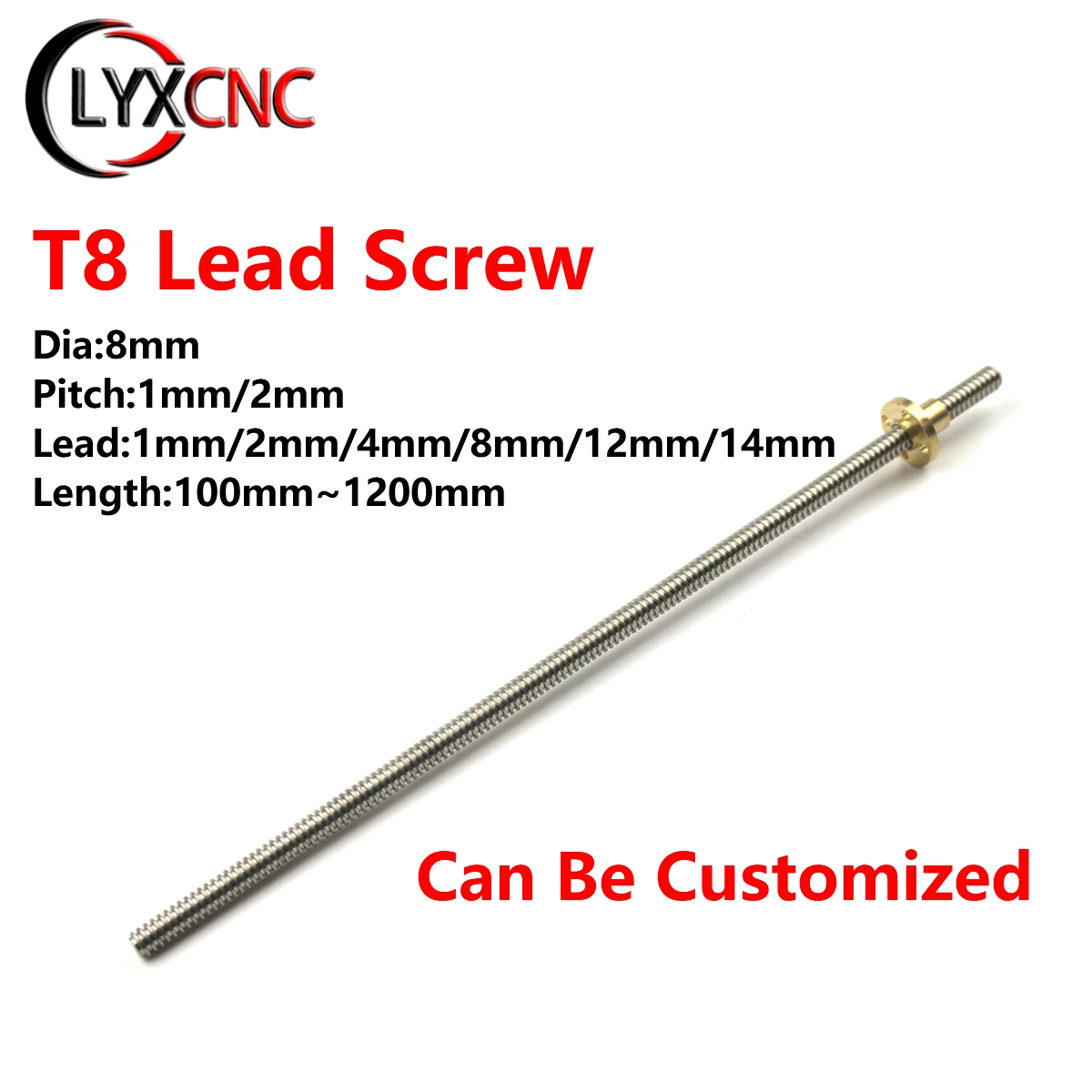 T8 ходового винта Lead 1 мм/2 мм/4 мм/8 мм/12 мм/14 мм шаг 2 диаметр 8 L 100 200 300 350 400 500 1000 1200 с