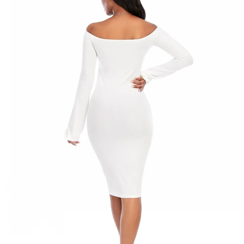 

S-2XL Women's Solid Color Long Sleeve V-neck Splicing High-waisted Pencil Skirt 2021 Spring/Summer Sexy Casual Long Sleeve Dress