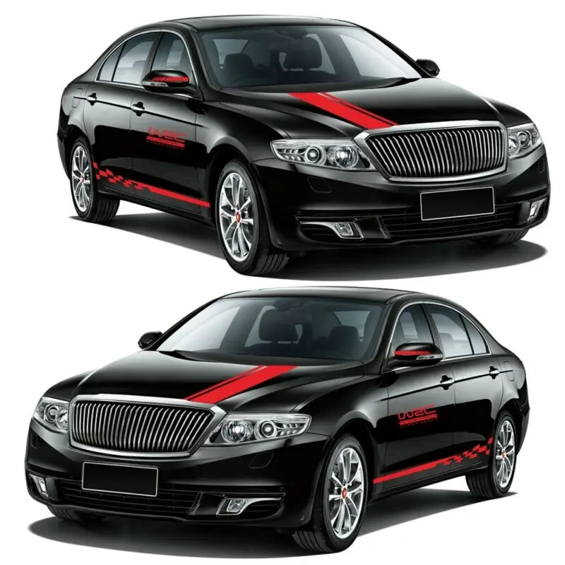 

Car WRC Checkered Flag Style Stickers DIY Full Body Vinyl Red Side Stripe Decals