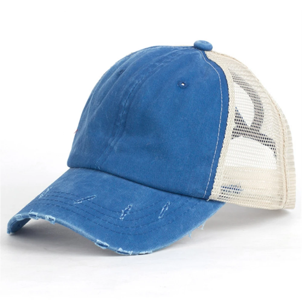 

Summer Men and women tongue shade hat washed cap light board cotton hat Horsetail baseball cap hole net cap