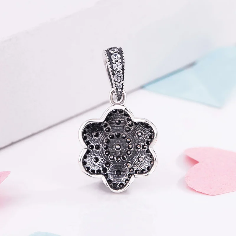 

Genuine 925 Sterling Silver Bead Charm Crystallised Floral Necklace Pendant Beads Fit pan Bracelet & Necklace Jewelry
