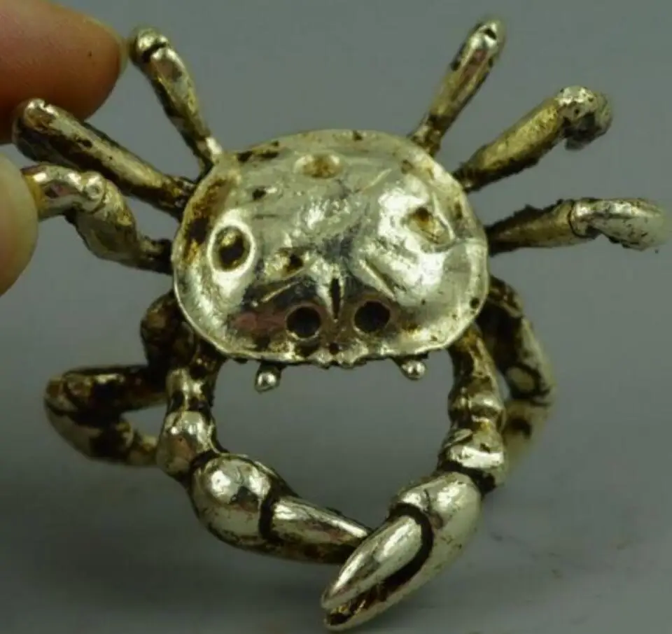 Медная Статуя китайская Серебряная медная резная яркая Краб изысканные маленькие статуи|Статуи и