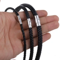 classic mens womens leather choker necklace black brown braided rope chain stainless steel clasp wholesale jewelry unm09
